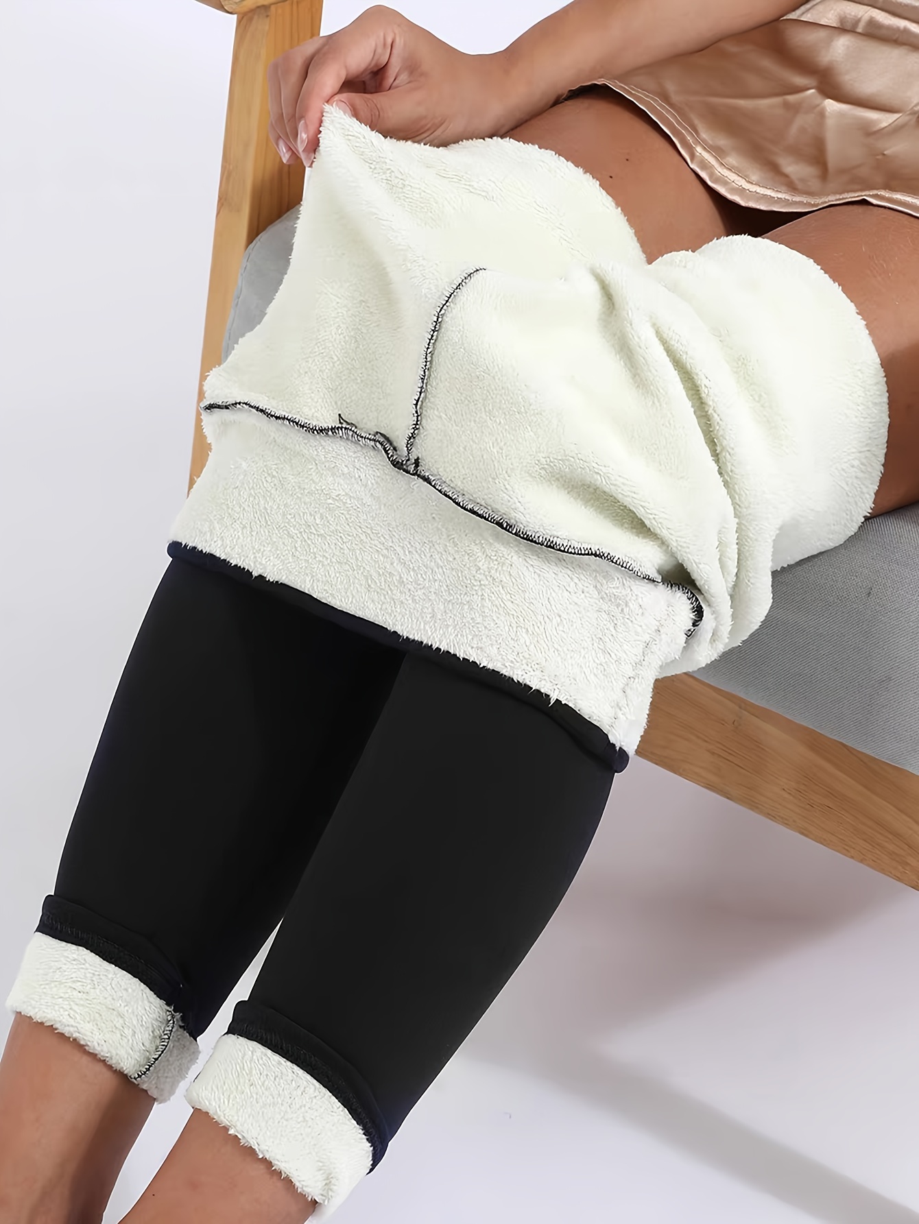 Solid Fleece Skinny Leggings Casual High Waist Thermal - Temu