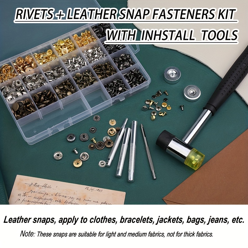 Leather Rivet Kit Metal Snaps Including Snap Button Kit, Screws, Press  Studs, Rivets for Leather, Belt,Jacket, DIY Leather Craft