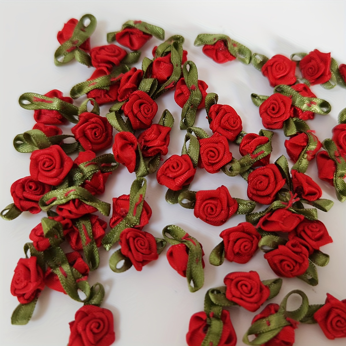 100pcs Satin Ribbon Flowers Bows Rose Sewing