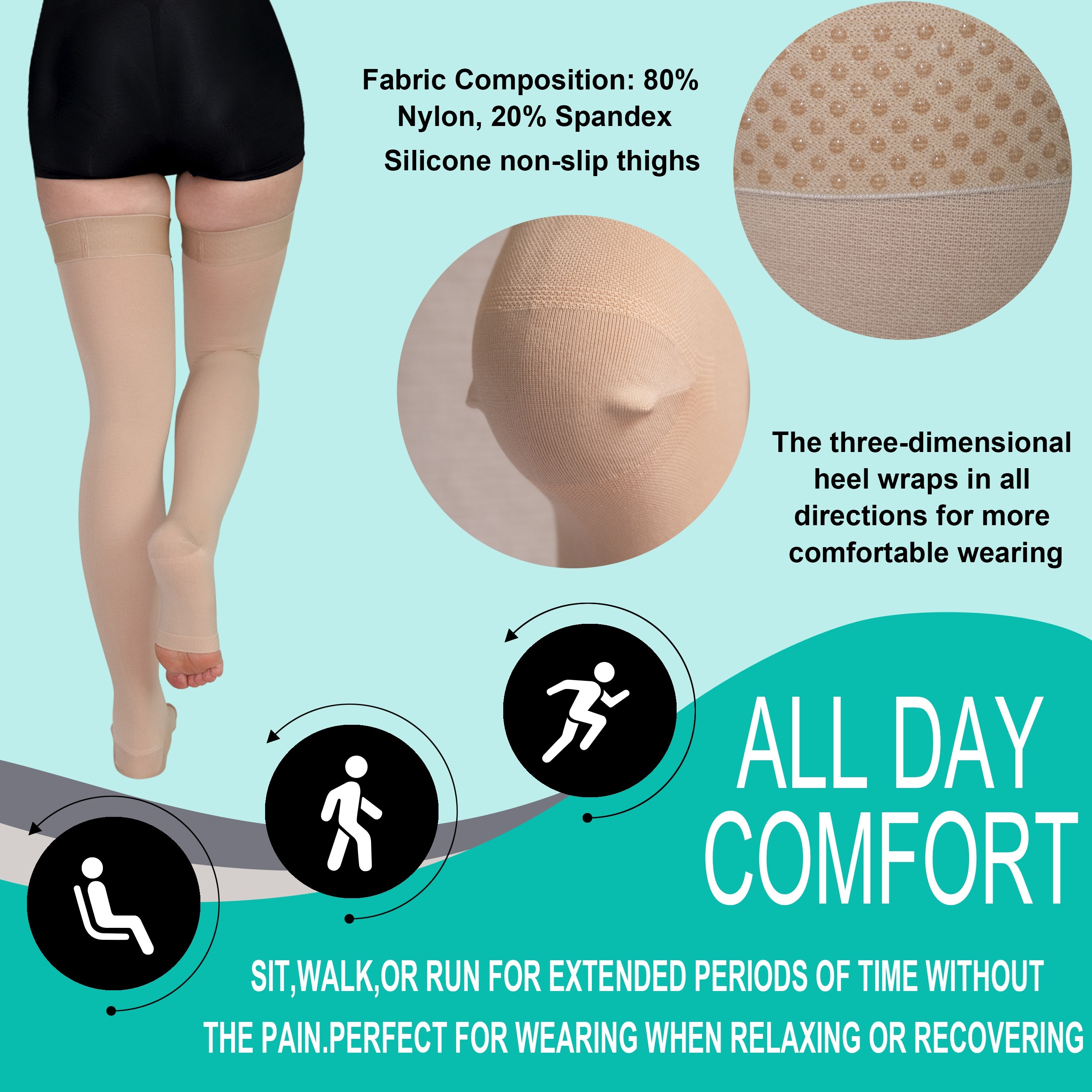 Thigh High Compression Socks 20-30 mmHg Support Dress Stocking w/ Silicone  Grip