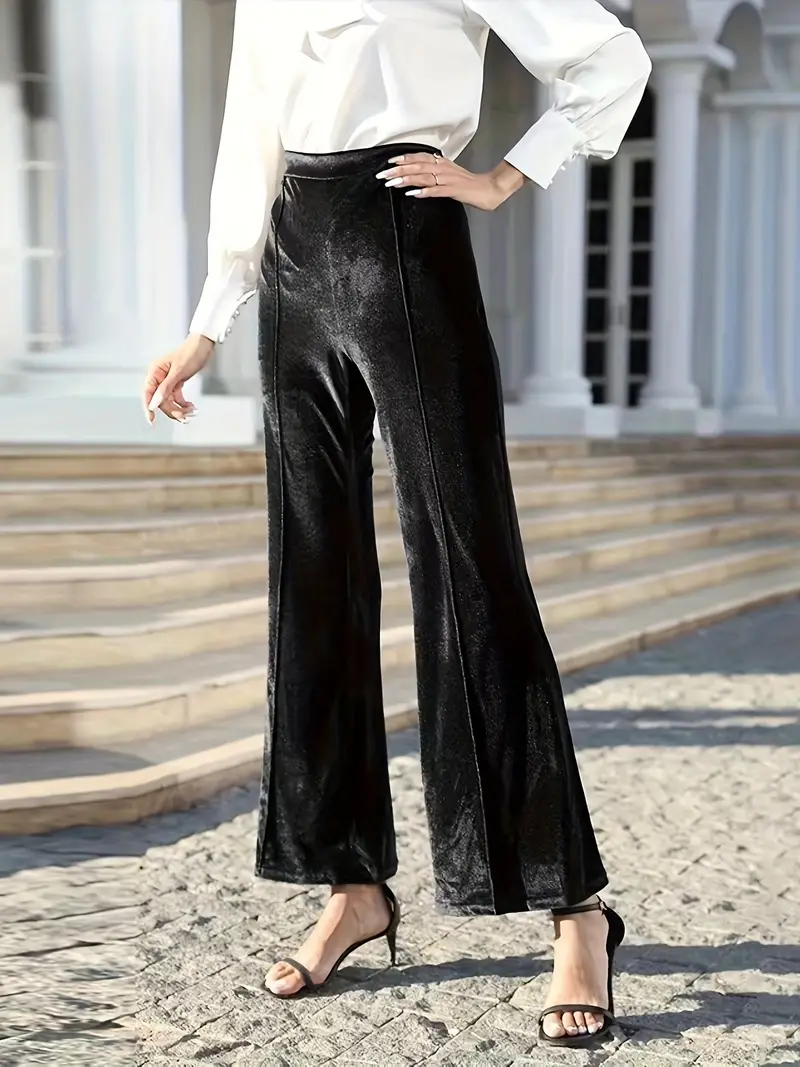 Trendy High Rise Trousers Wide Leg Pants Solid Color Versatile Long Pants  Women