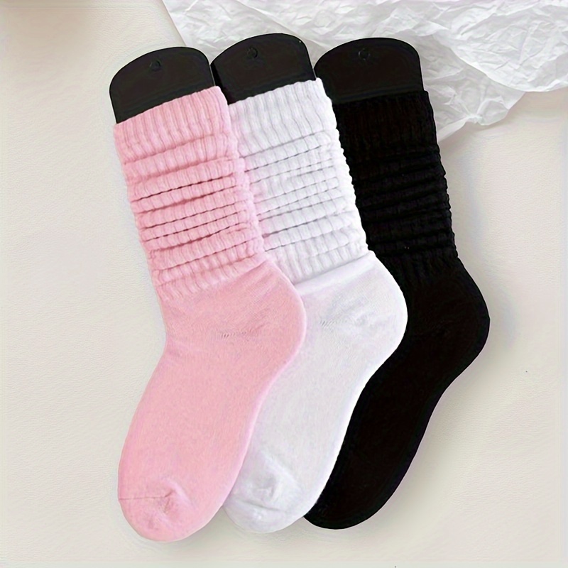 

3 Pairs Solid All-match Socks, Simple & Comfy Mid Tube Socks, Women's Stockings & Hosiery