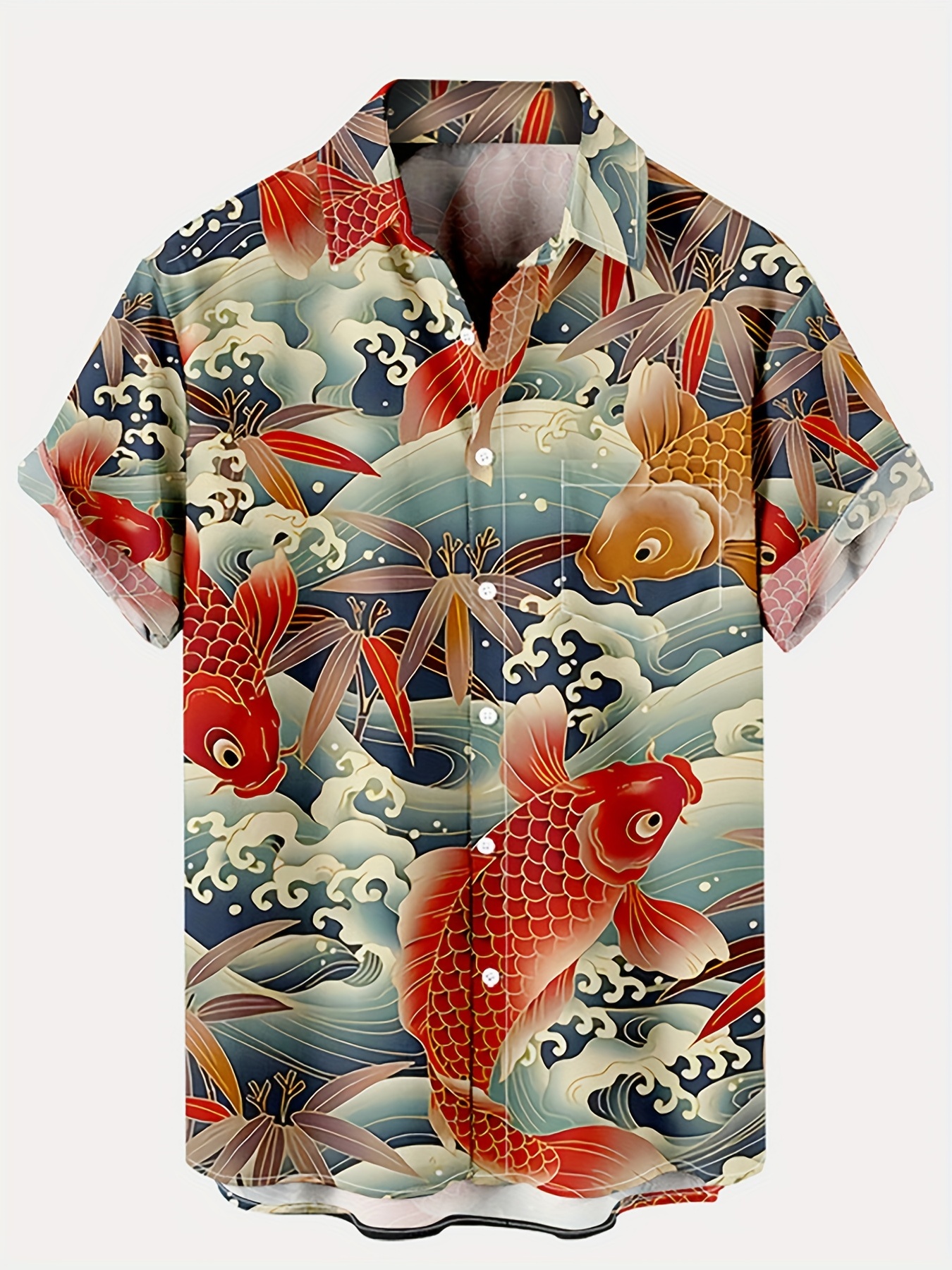 Temu Plus Size Women & Men Clothes Koi and Sea Waves Casual Lightweight Short Sleeve Hawaiian Shirt, Oversized Loose Clothing for Men, Best Seller Gifts