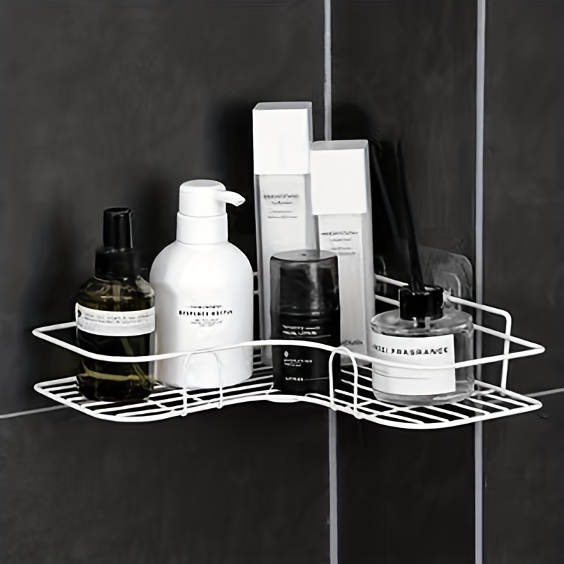 Adhesive Corner Shower Shelf with Hooks and Soap Holder