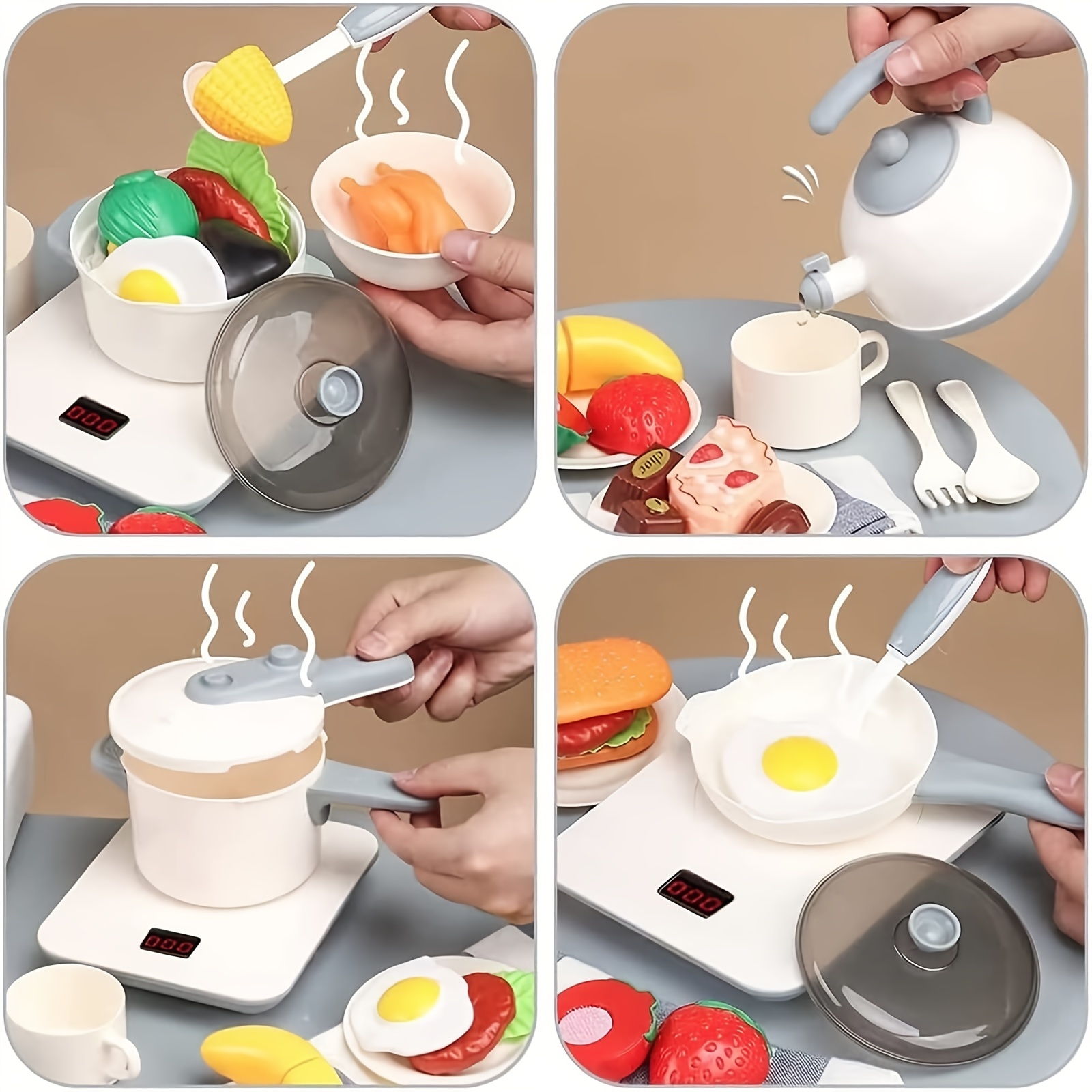 POPUTOY Juego de 28 juguetes de cocina de simulación, juego de cocina con  utensilios de cocina de acero inoxidable y accesorios para niños pequeños y