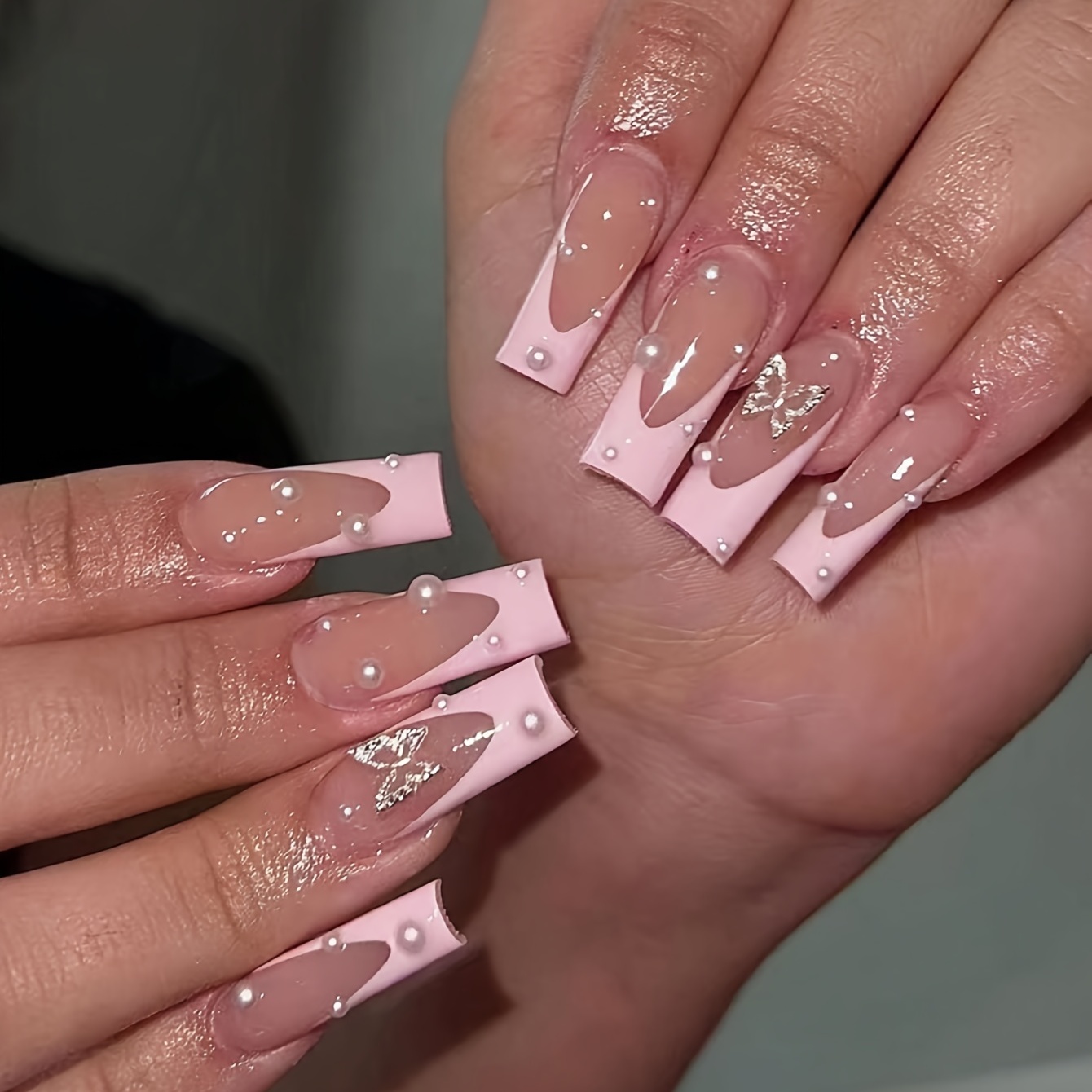 Long Square Shape Press On Nails Fake Nail With Butterfly - Temu