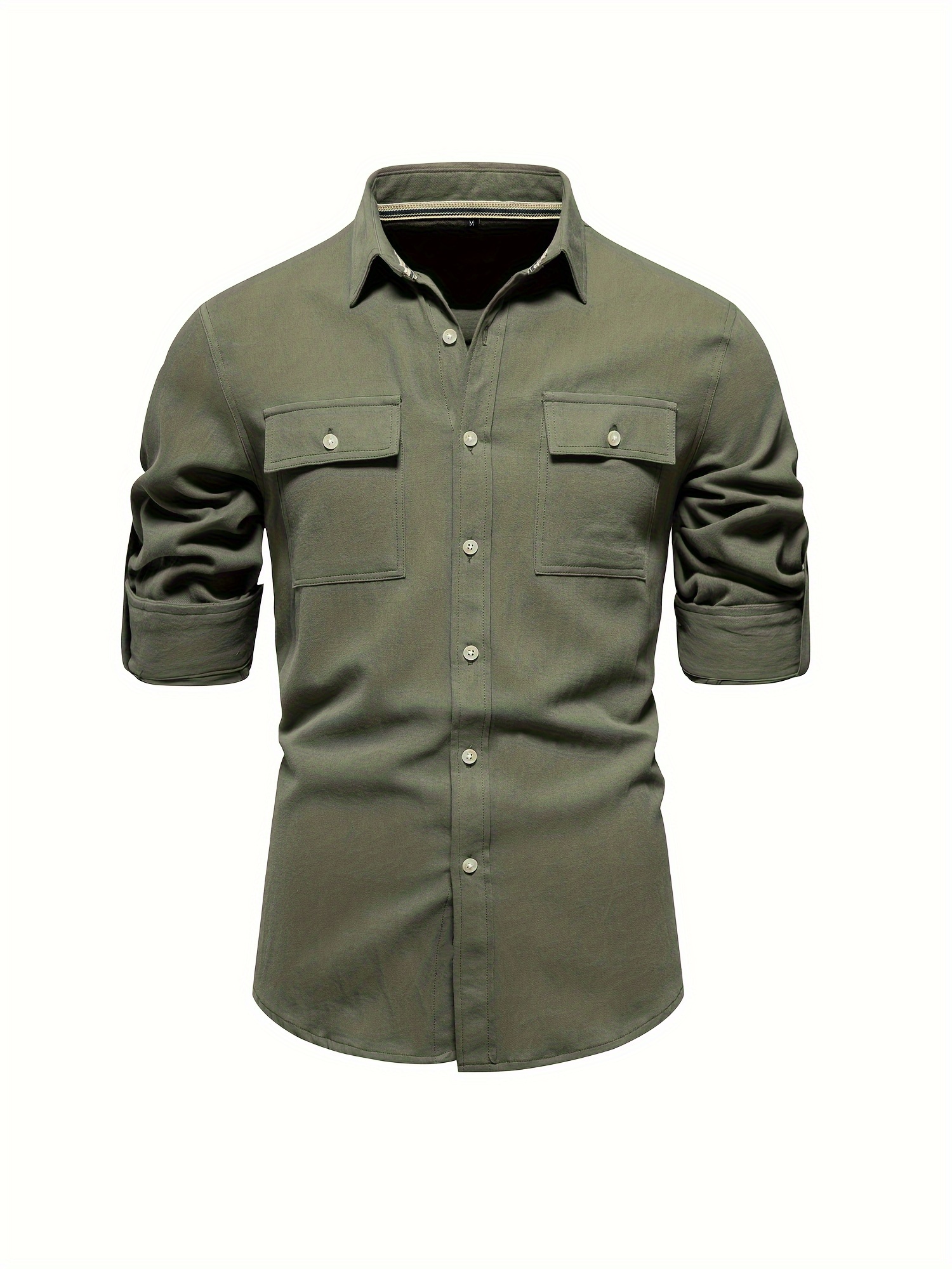 Casual Solid Men's Cotton Comfy Long Sleeve Lapel Shirt - Temu