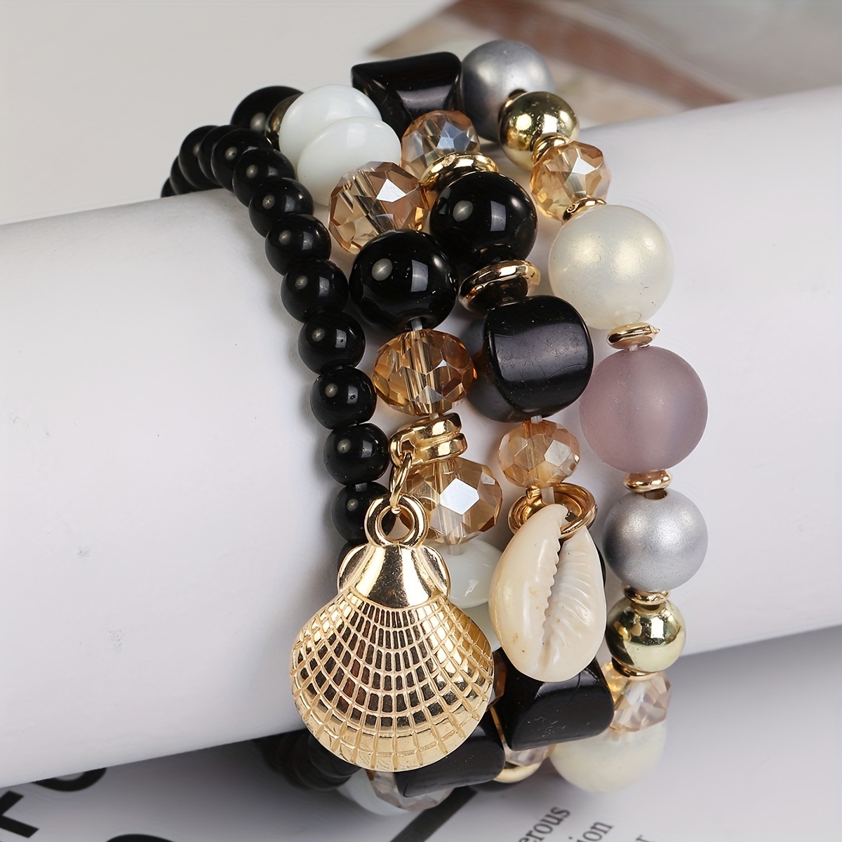 Boho Glass Hand String Shell Pendant Multicolor Jewelry Set