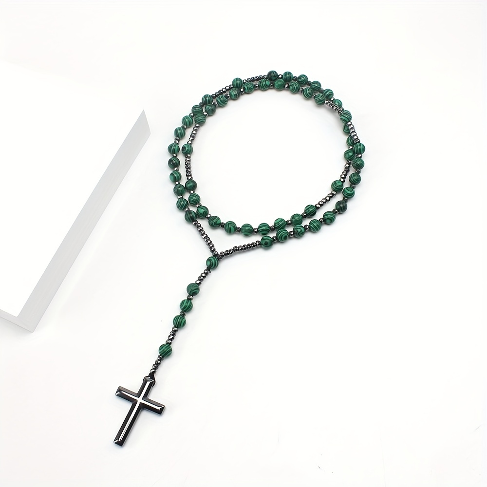 Natural Stone Malachite Round Beads Necklace Vintage Rosary - Temu