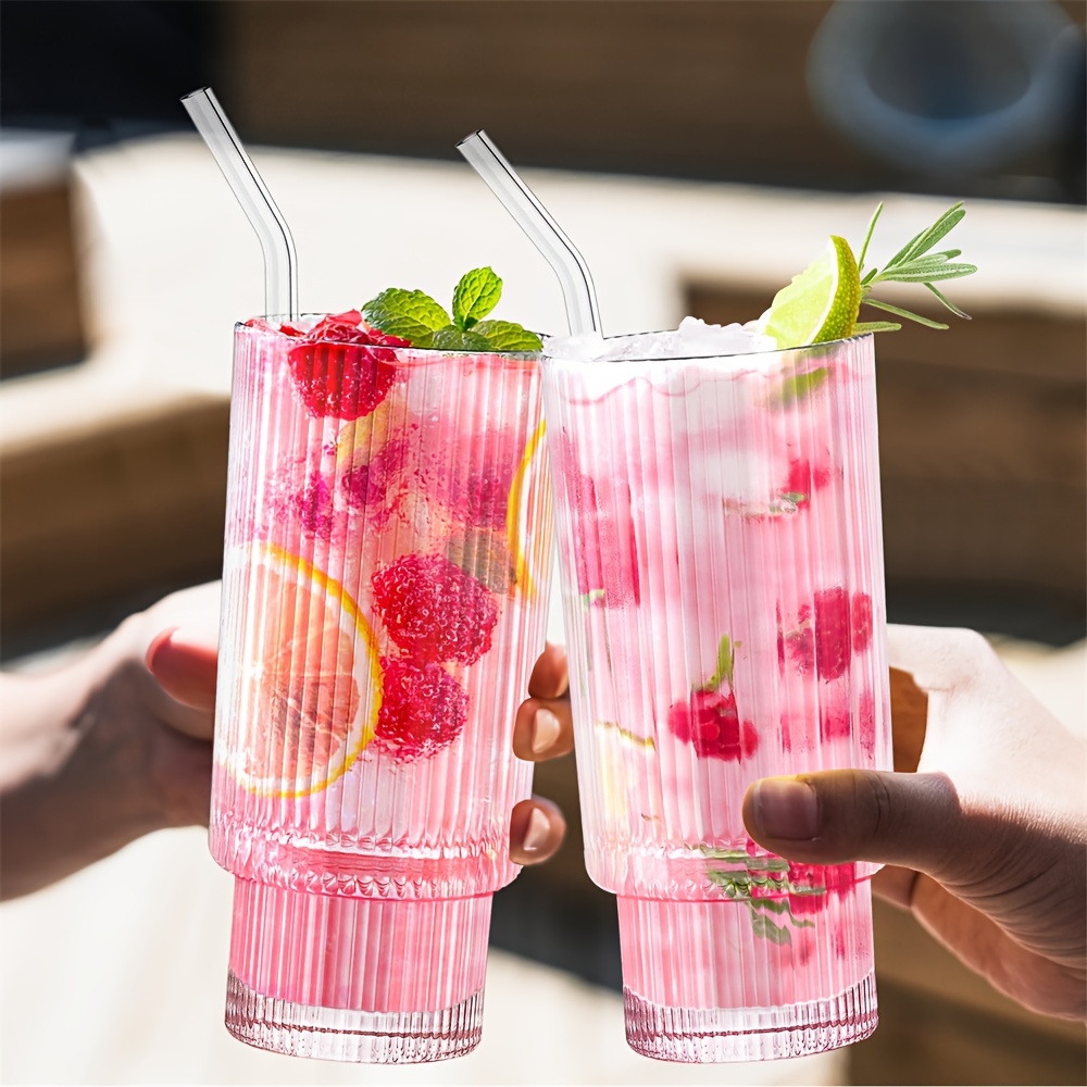 Vertical Stripes Glass Cup Set, Origami Style Drinking Glasses With Straws,  High Ball Glasses For Bubble Tea, Cocktail, Suitable For Smoothies, Juice  And Coffee - Temu Australia