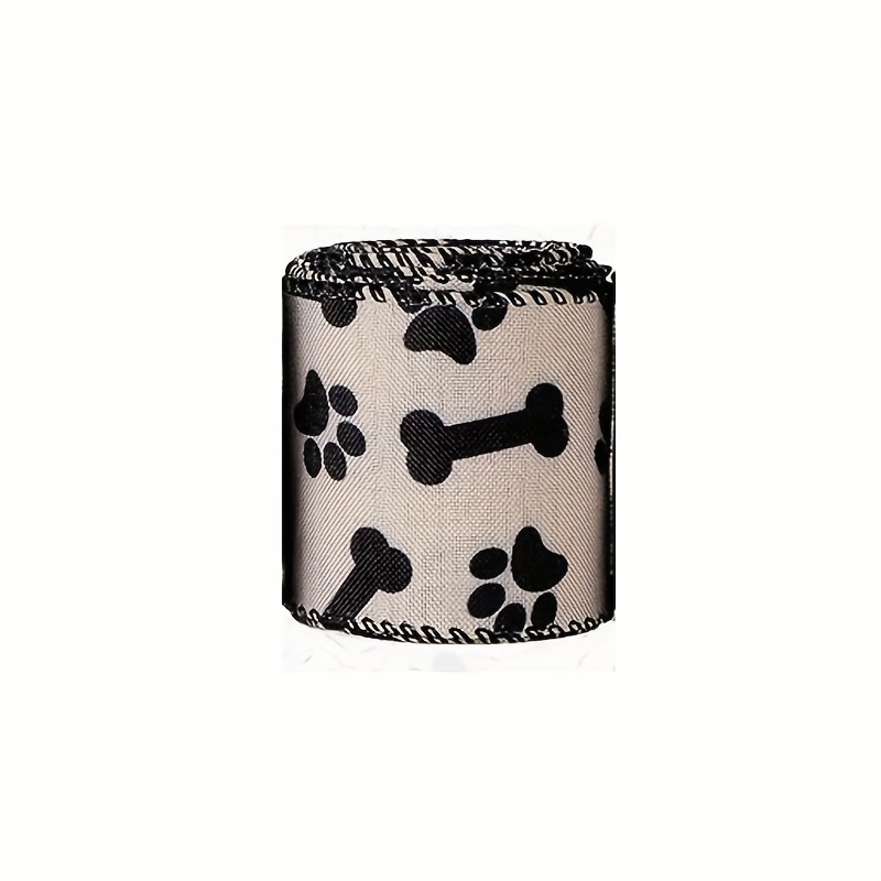 Wired Ribbon * Dog Paw Prints and Bones * Black and White * 2.5 x