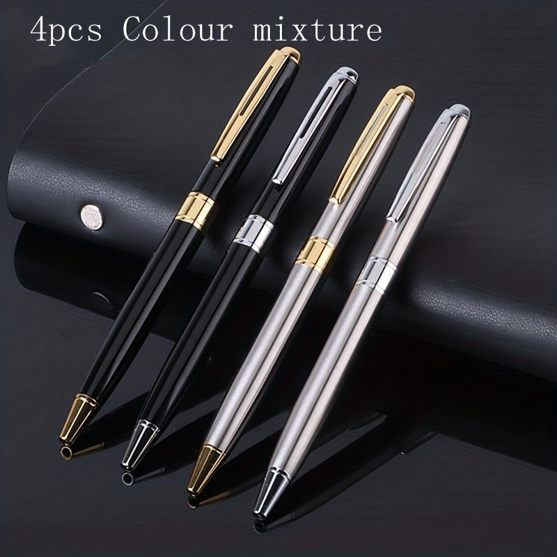 

4pcs Metal Turn Ballpoint Pen, Business Advertising Gift Signature Pen, Writing Smooth Learning Office Supplies Economic Pack