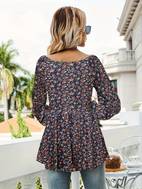 floral print v neck top casual long sleeve top for spring fall womens clothing