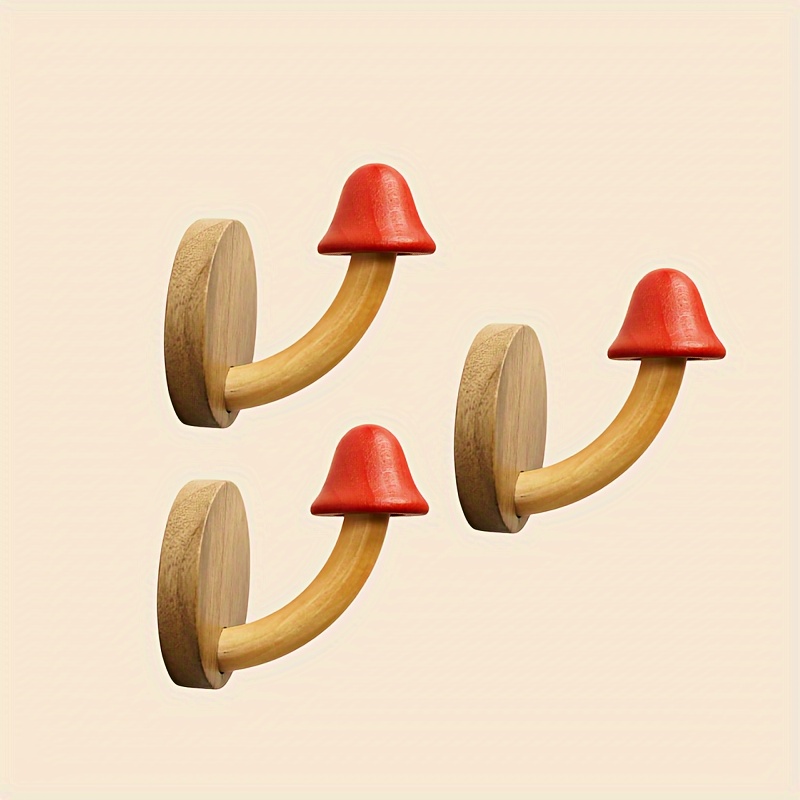 1pcs Adhesive Hooks, Wood Hangers Hooks With Creative Mushroom