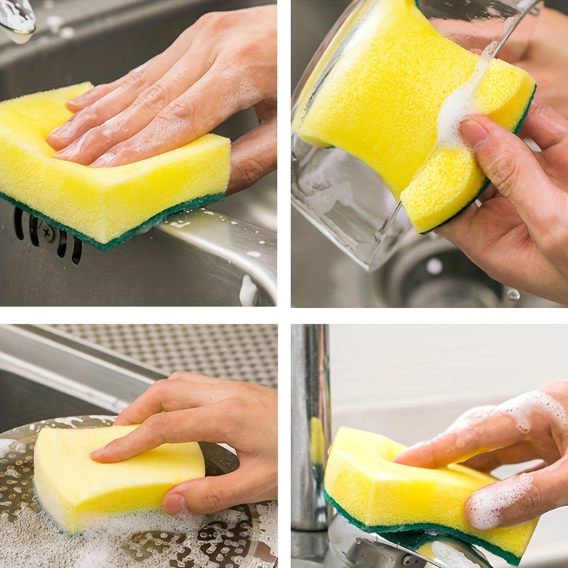 Heavy Duty Scrub Sponges Kitchen 12pcs,Dual Side Cleaning 12 Count, Yellow