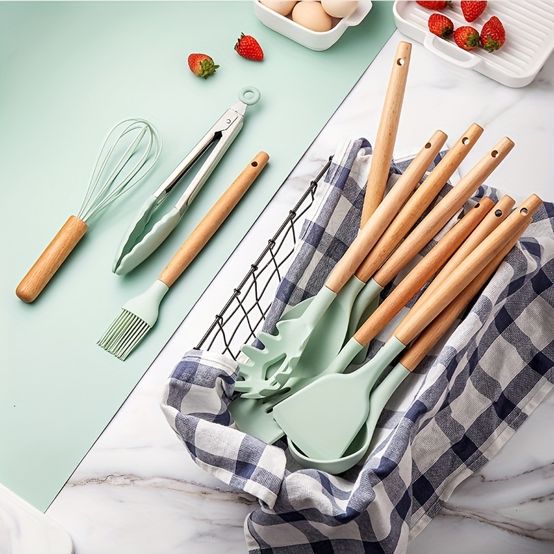 12 Pcs Wooden + Silicone Kitchen Utensils – EZ Home Ideas