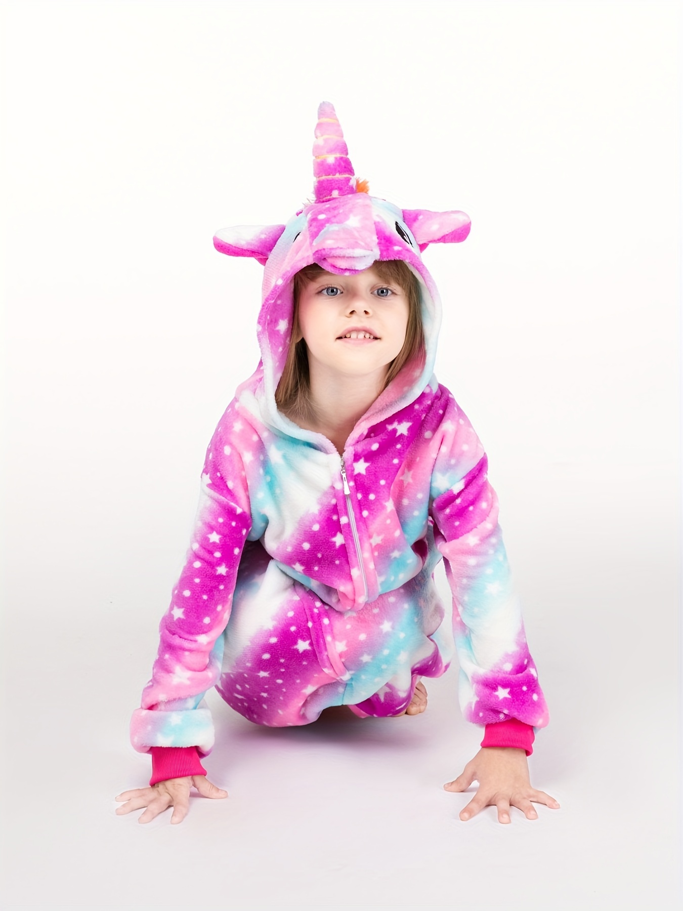 Kids Unicorn Design Pajamas Winter Hooded Soft Warm Loungewear Zipper Child  Cartoon Pajamas