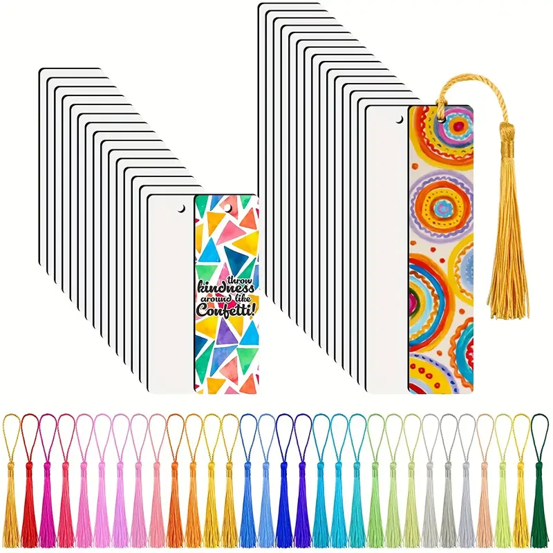 Blank Metal Bookmarks with Hole and Tassels, Sublimation Blank Bookmarks,  20 Pcs
