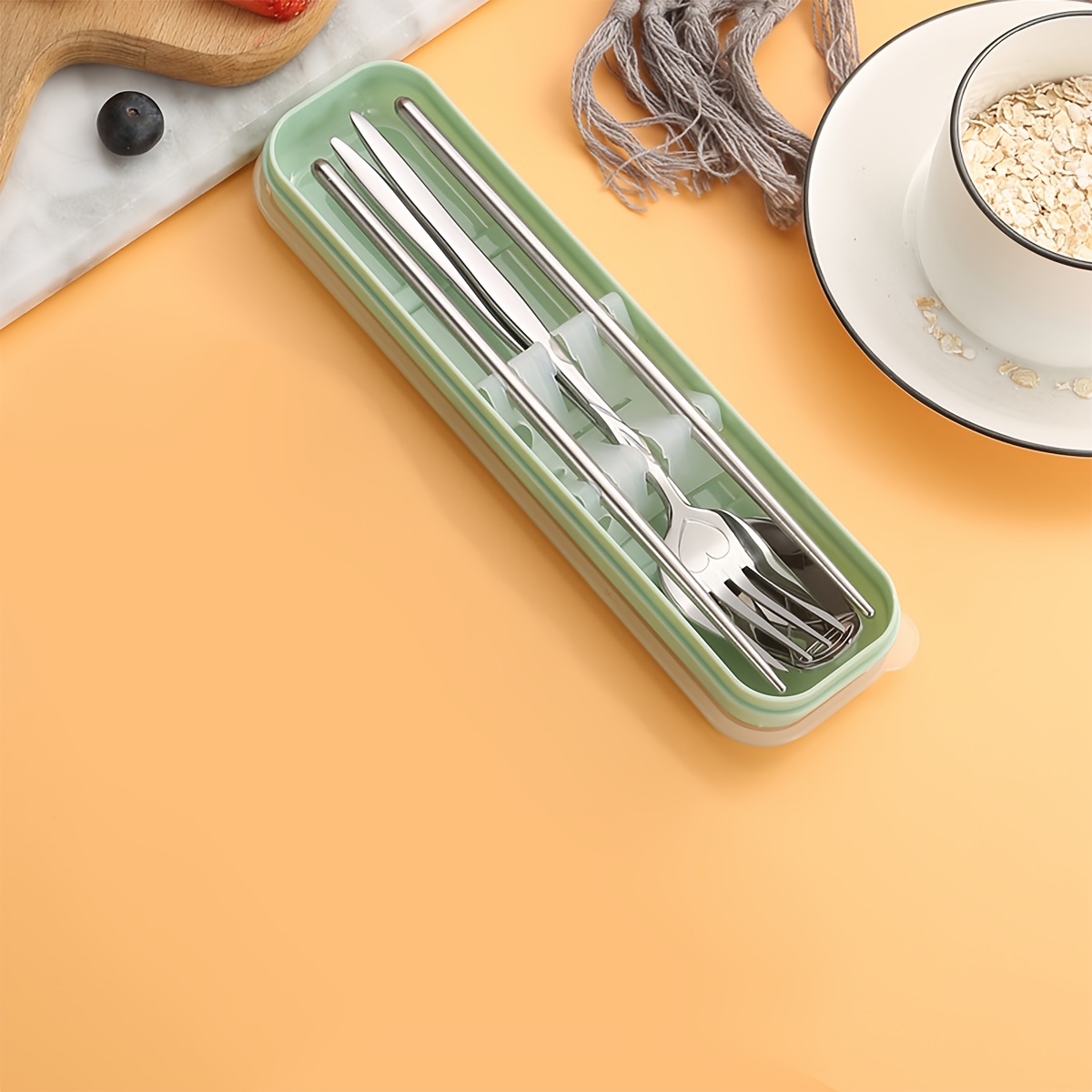 Portable Ceramic and Stainless Steel Tableware Box with Fork