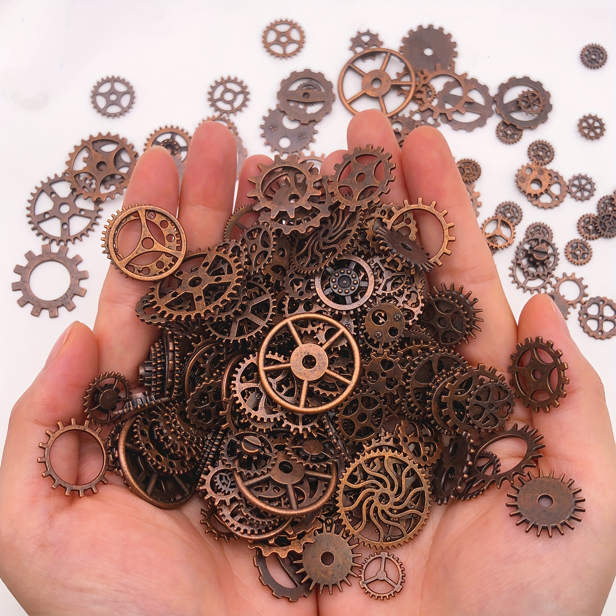 Random 1.06oz/1.76oz Red Copper Color Mixed Sizes Alloy Mechanical  Steampunk Cogs Gears Charms Pendant For DIY Jewelry Making Accessories