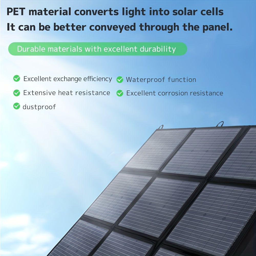 Panel solar portátil de 200 W, cargador solar plegable con soporte, panel  solar monocristalino estadounidense 23.5% de eficiencia, tela Oxford de