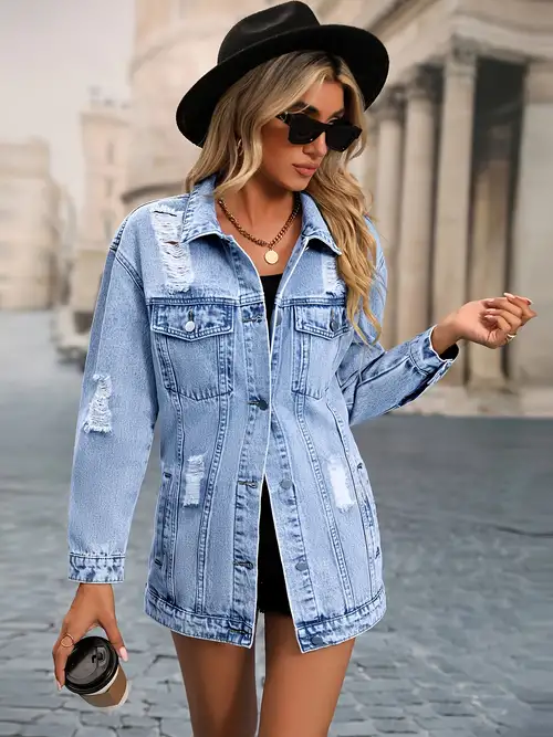 Solada Giacca In Jeans Oversize Con Strappi Donna Taglia M 