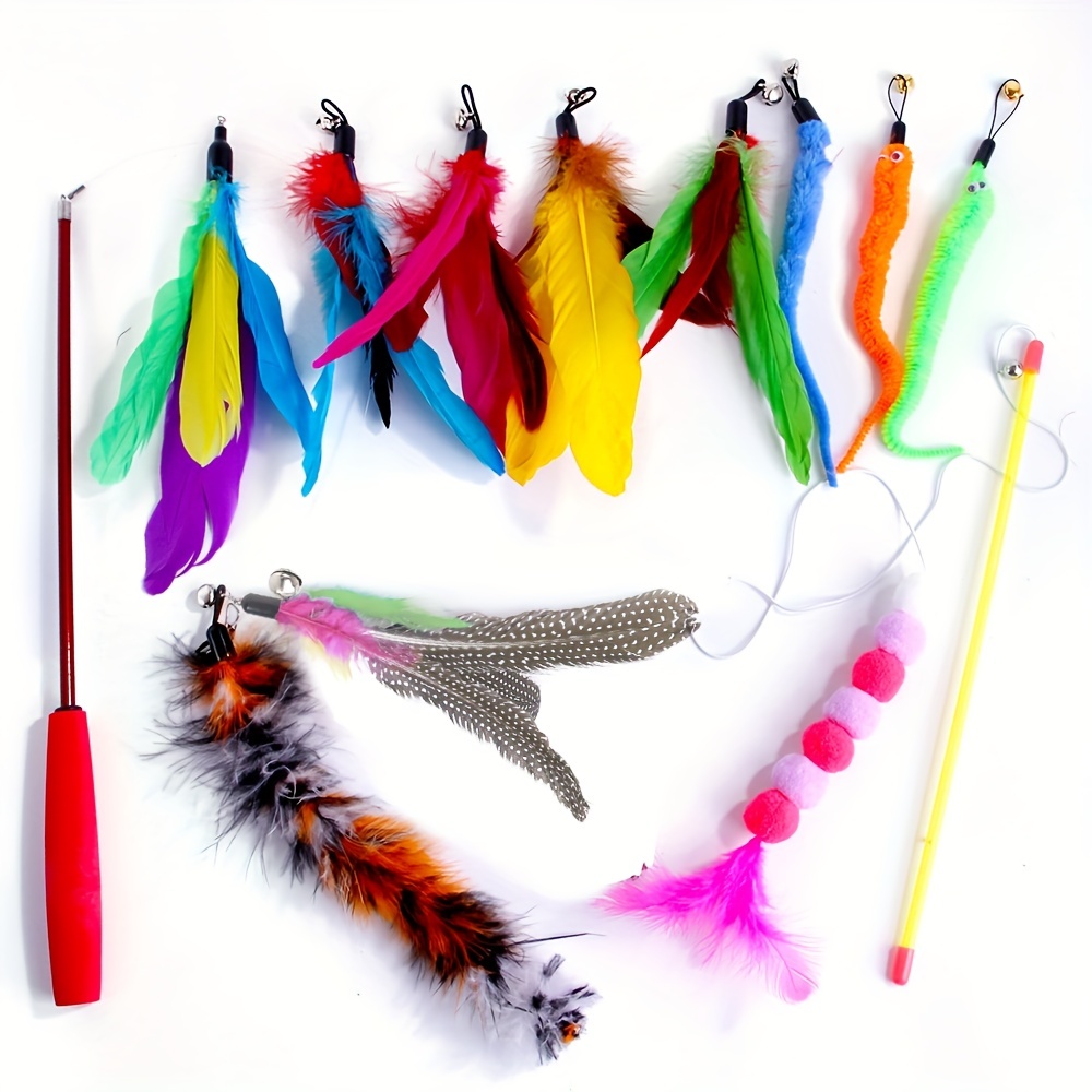 Feather Teaser Cat Toy Interactive Retractable Cat Feather - Temu