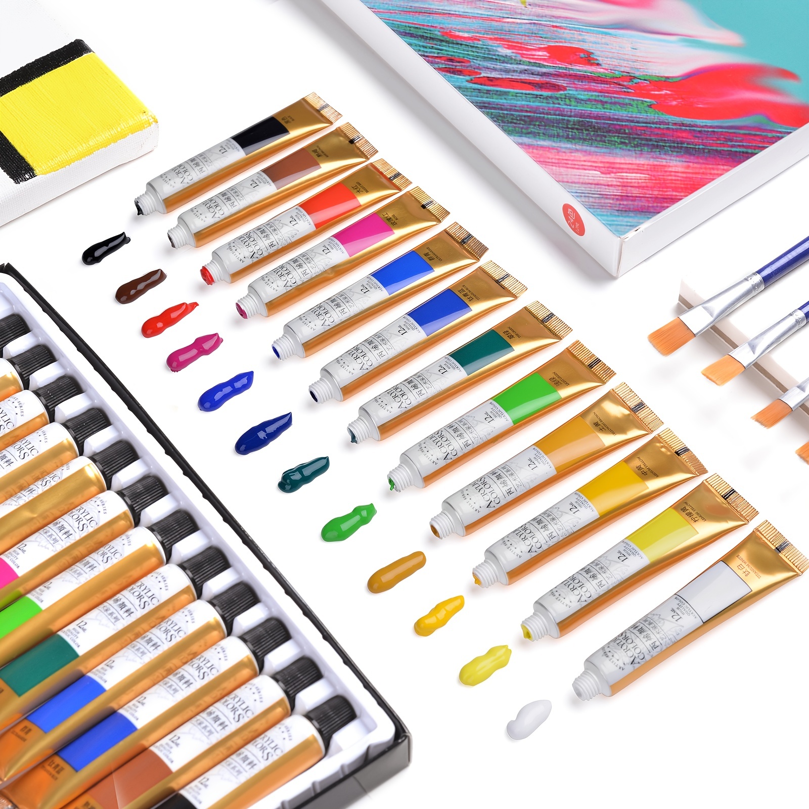 Professional Acrylic Paint Set 12/24 Colors Tubes Drawing - Temu
