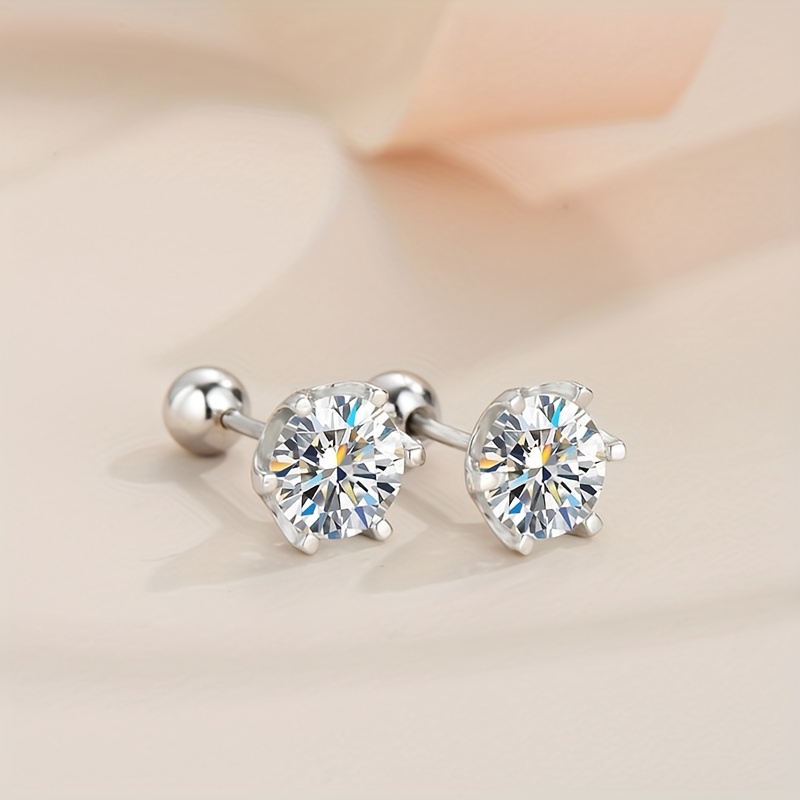925 Silver Moissanite Stud Earrings, Spiral Ear Clog, Hip Hop Style