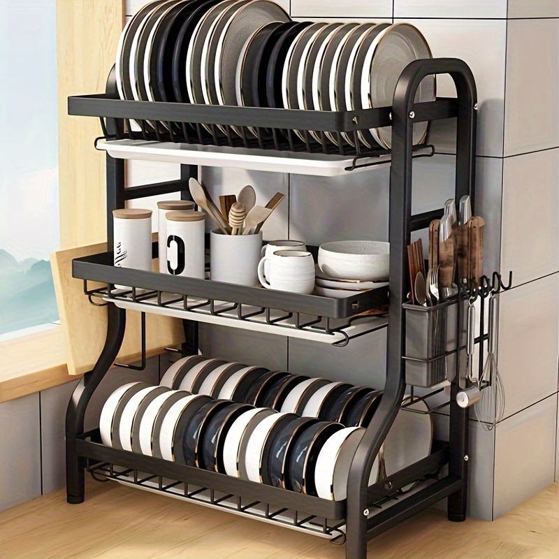 1pc Kitchen Storage Rack For Bowls, Plates With Draining Tray, Chopsticks &  Utensils Holder, Multi-layer Dish Organizer Rack