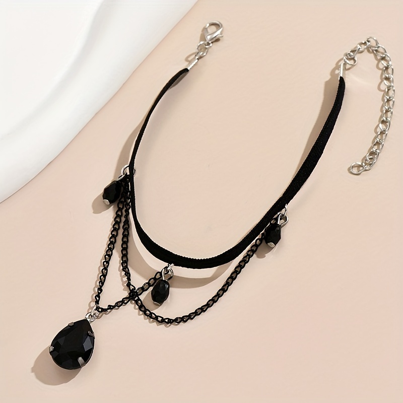 Water Drop Shape Faux Crystal Pendant Anklet, Gothic Style