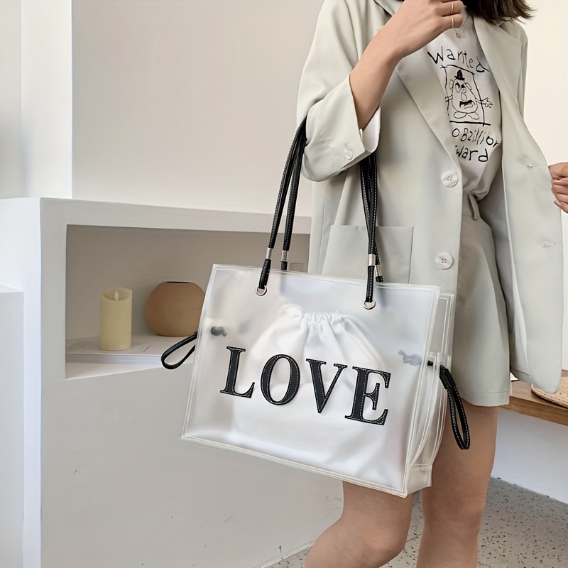 Fashion Large Capacity Clear Tote Bag, Pvc Lightweight Shoulder Bag, Casual  Practical Commuter Bag - Temu