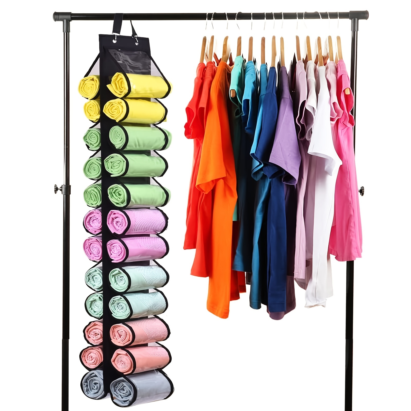 Armario portátil para ropa con puerta enrollable con estante para colgar,  organizador de almacenamiento de tela no tejida con tres cajones, montaje