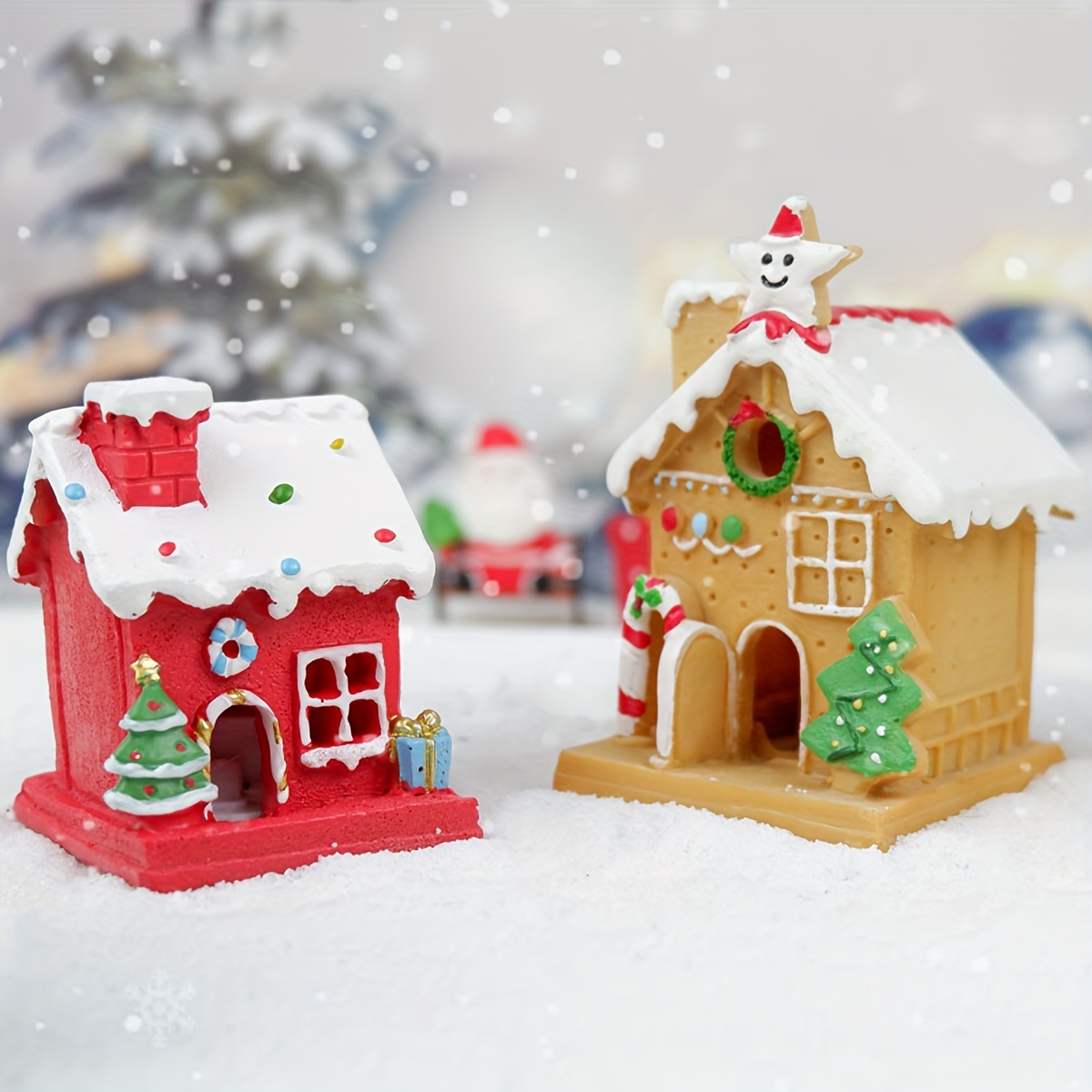 1pc クリスマスハウス発光樹脂装飾、DIY クリスマスハウス装飾ギフト