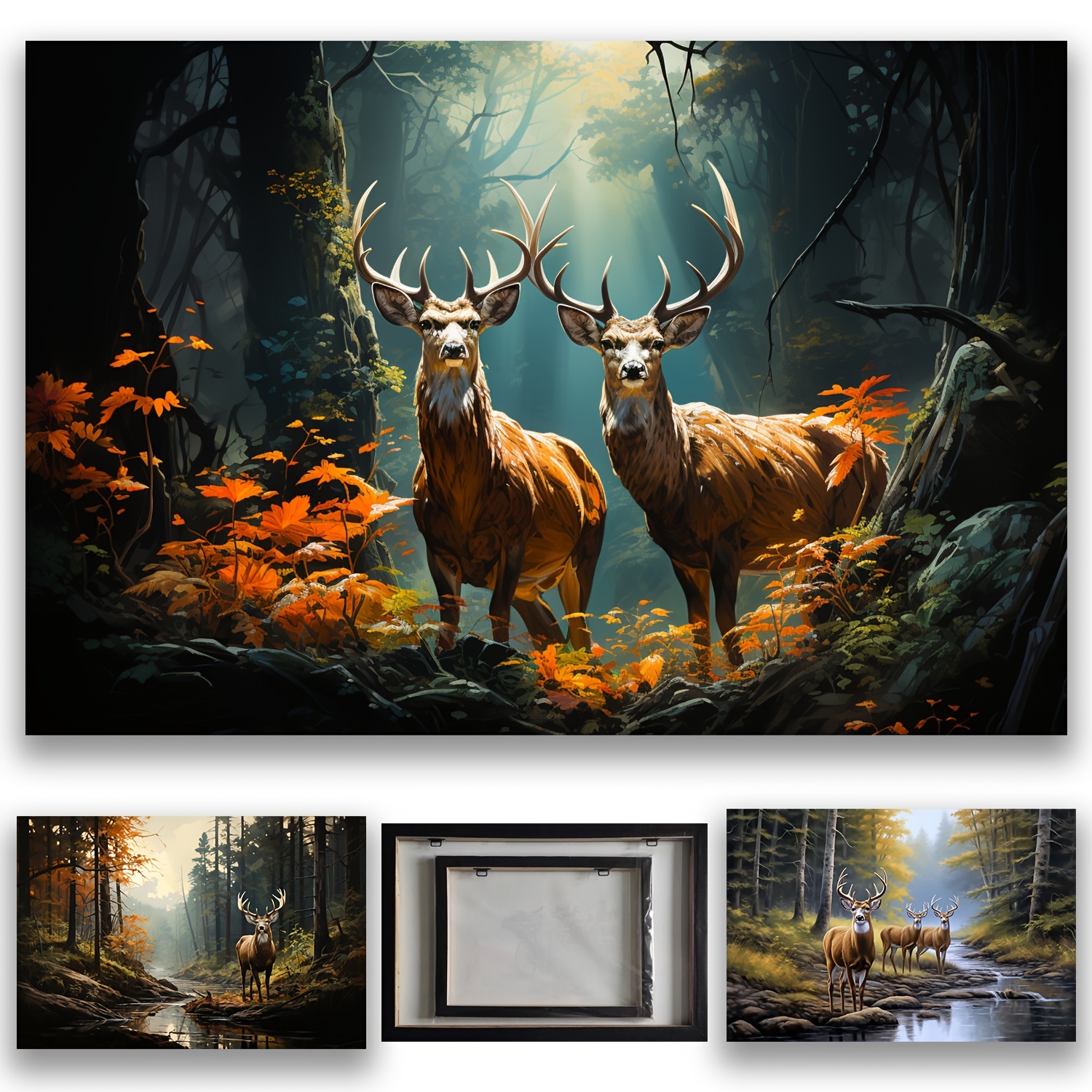 Deer Foggy Autumn Original Hand Painting 12x12 Canvas Wall Art