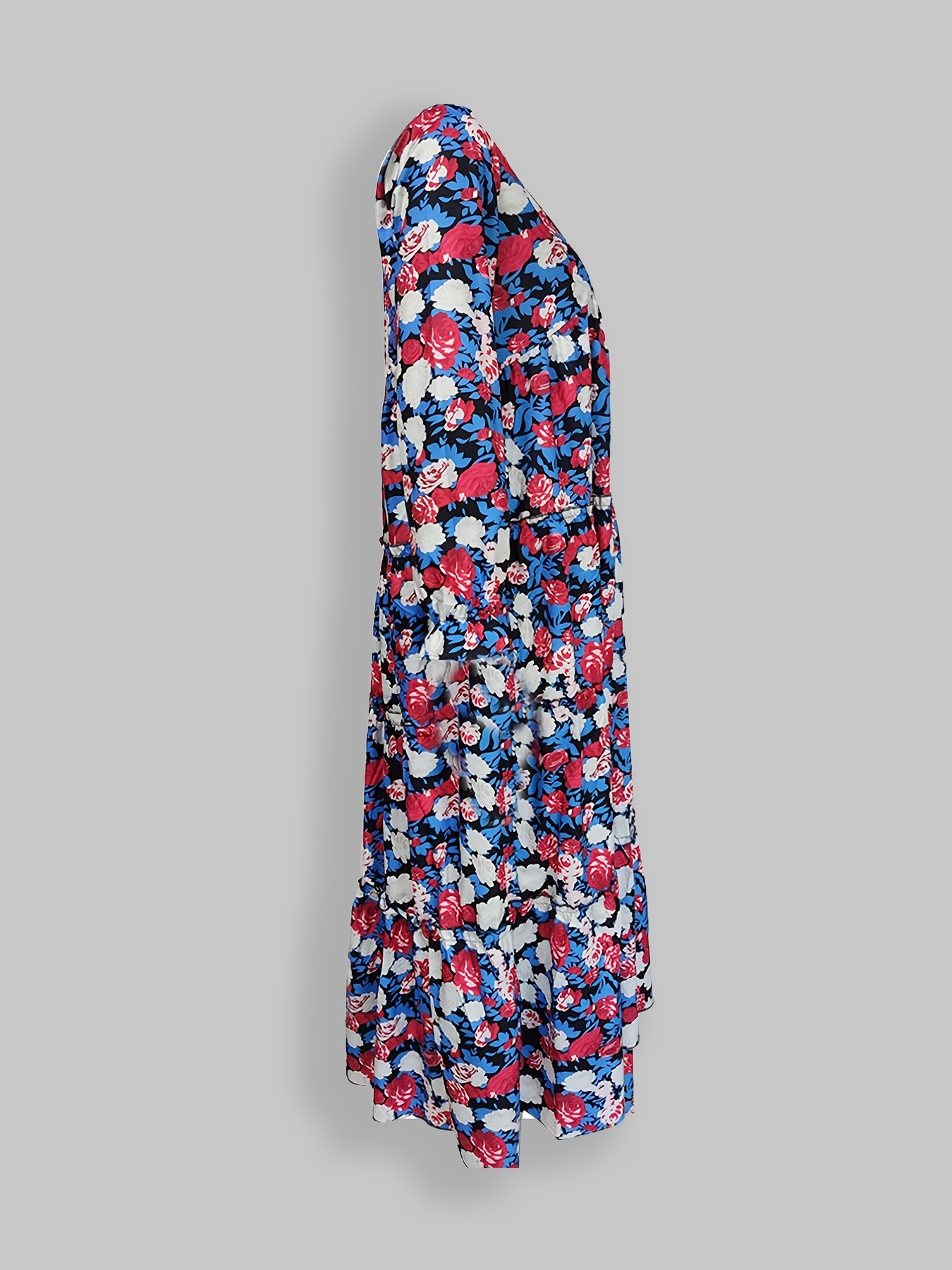 elegant v neck loose dress floral print long sleeve high waist summer dresses womens clothing