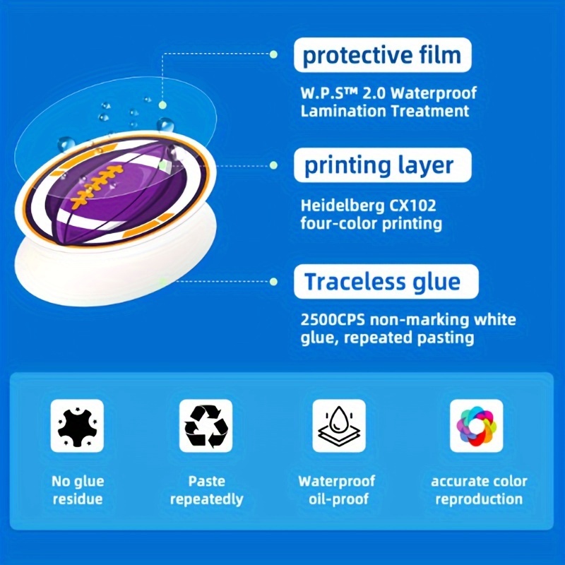 50pcs Rugby Text Stickers Sports Waterproof Luggage Computer Notebook