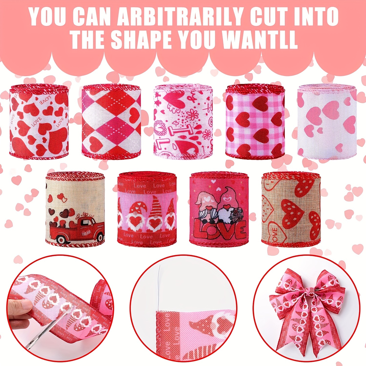 Valentine's Day Ribbon, Cupcake Ribbon, Heart Cupcake Ribbon, Valentine  Ribbon, Pink Hearts, Hair Bow Ribbon, Wholesale Ribbon, PER YARD