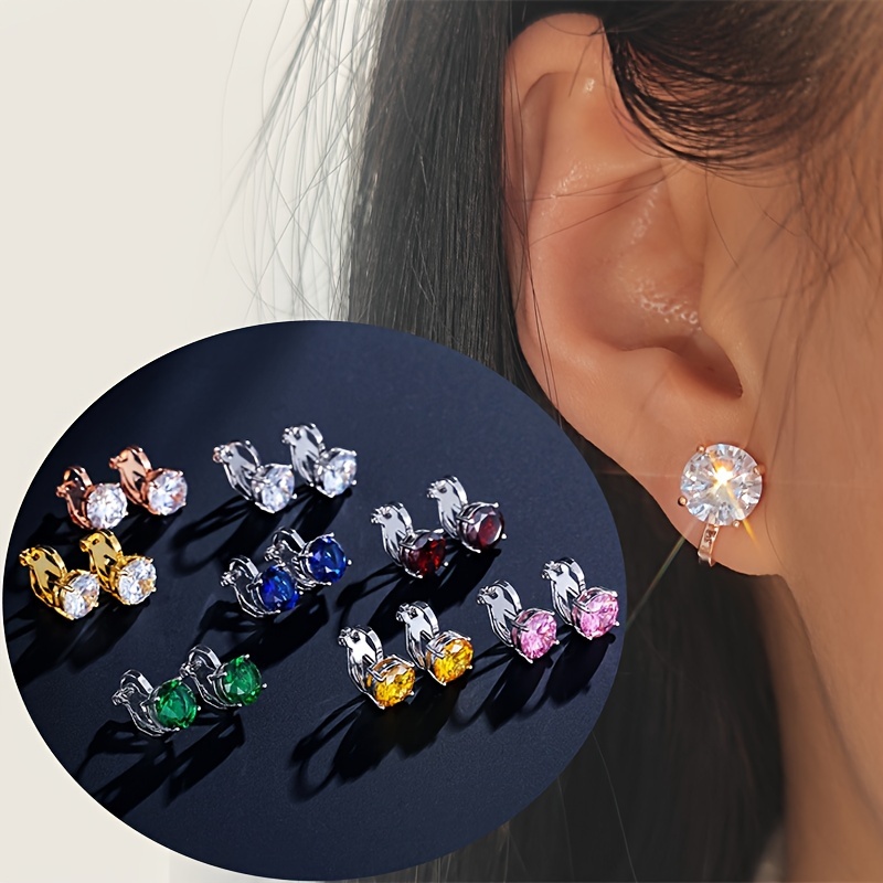 

Cubic Zirconia Round Piercing Clip Earrings For Women Cz Crystal Ear Cuffs Female Wedding Party Gift Jewelry