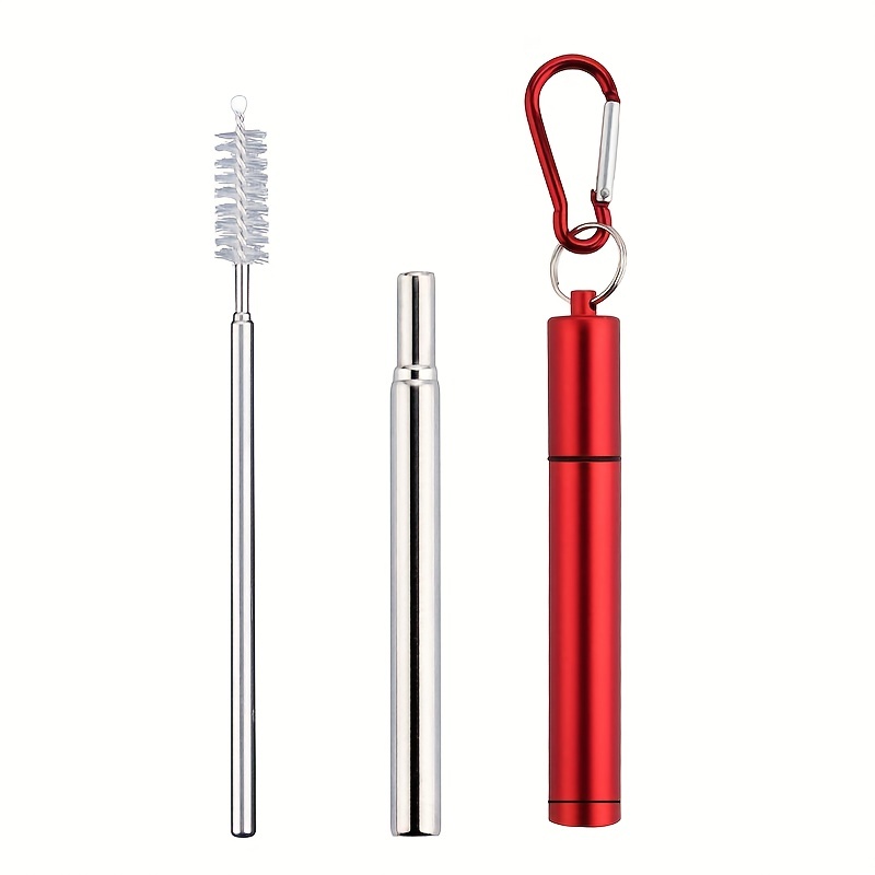 2 Pack Reusable Metal Straws Collapsible Stainless Steel Drinking Straw  Travel Portable Telescopic Straw with Case,2 Cleaning Brushes Included