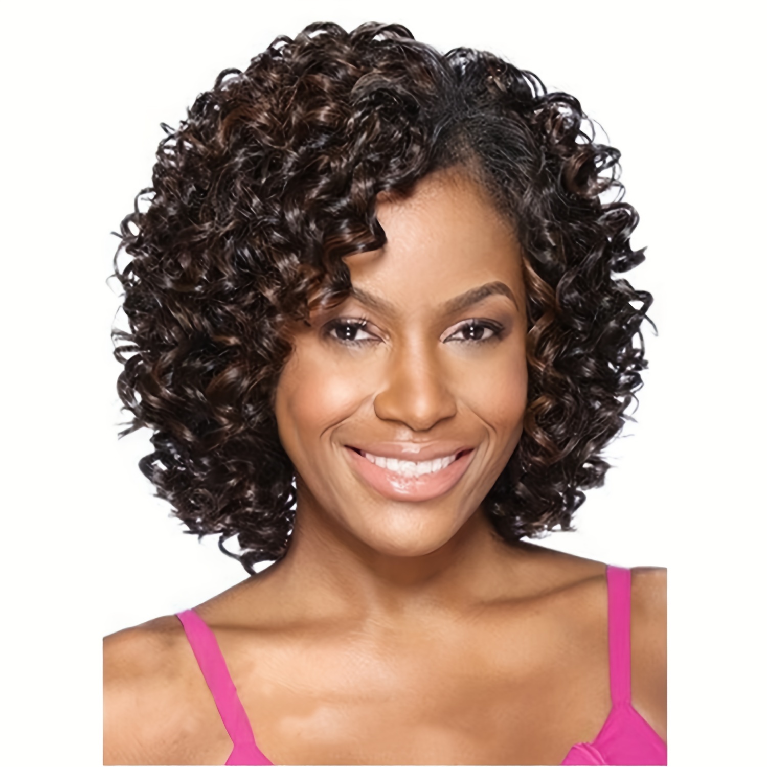12 Inch Brown Curly Wigs | Heat Resistant Synthetic Fiber Hair Replacement