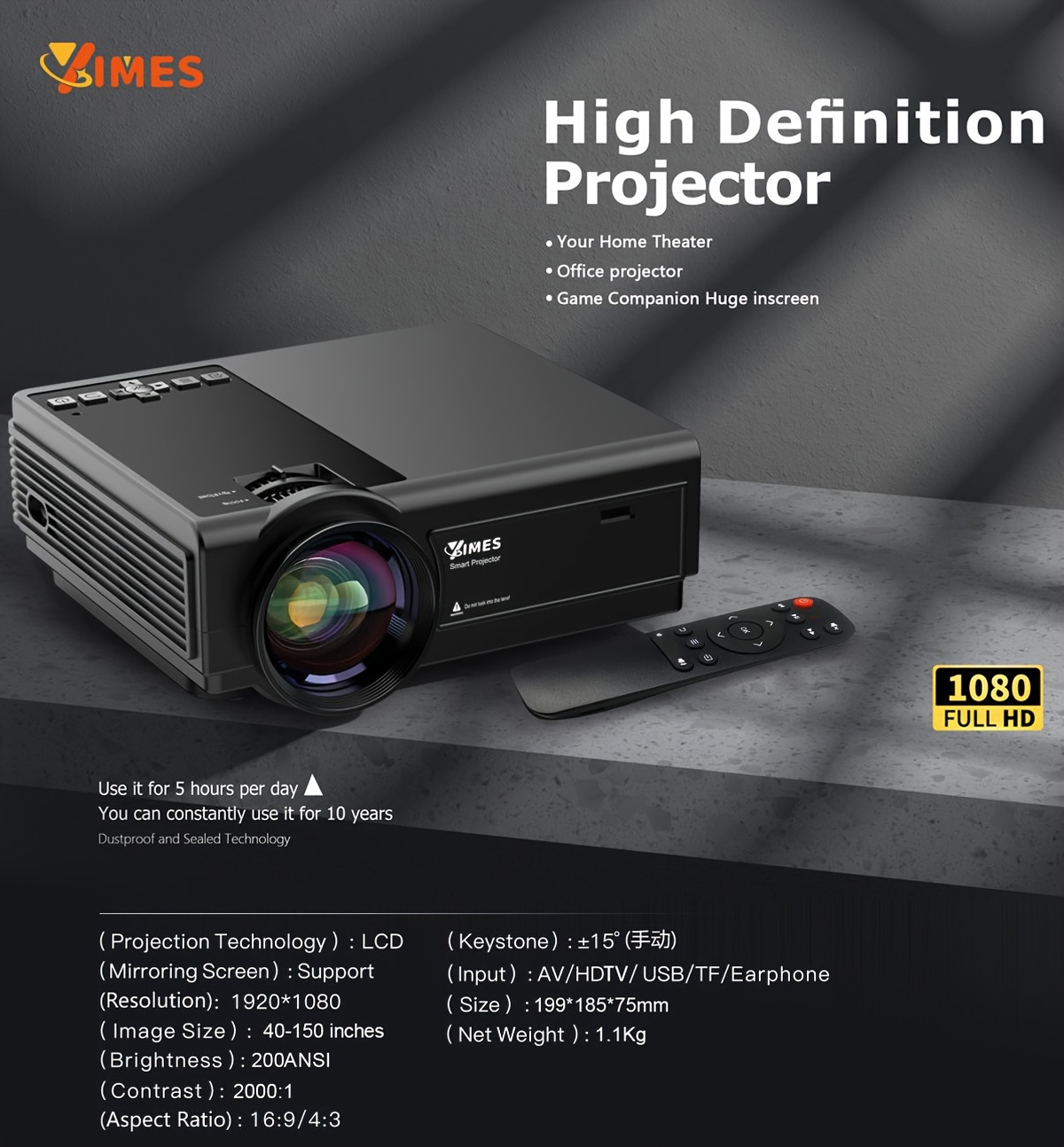 19€41 sur Mini projecteur BT4.2 HD 1080P Portable WiFi Projecteur