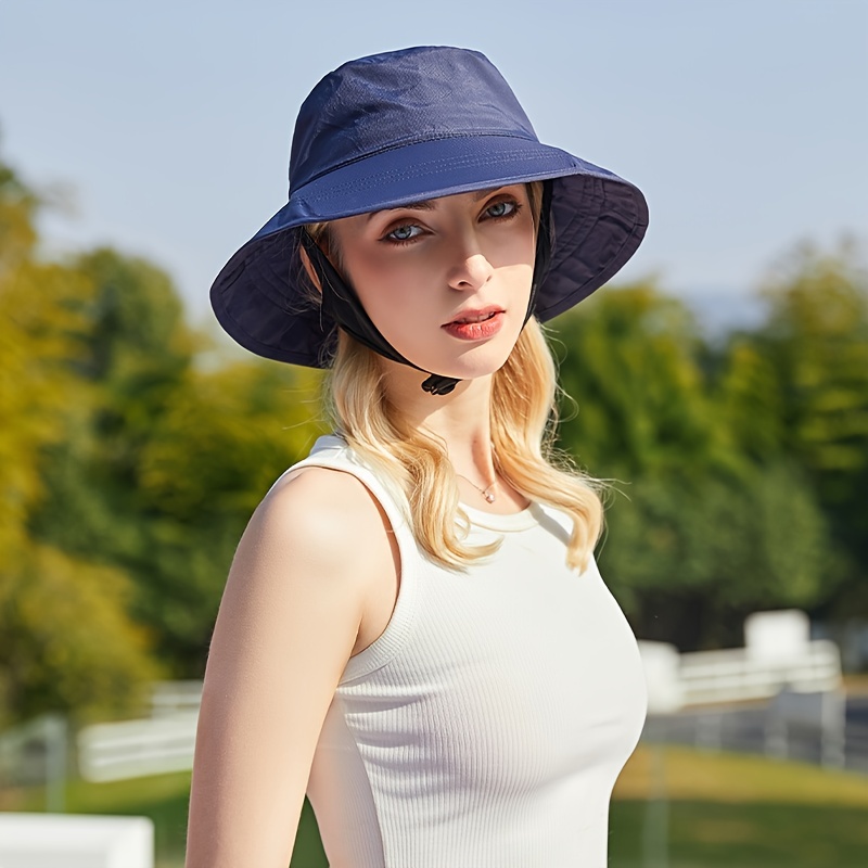 Dark Blue Women Bucket Hat, French Style Elegant Outdoor Beach