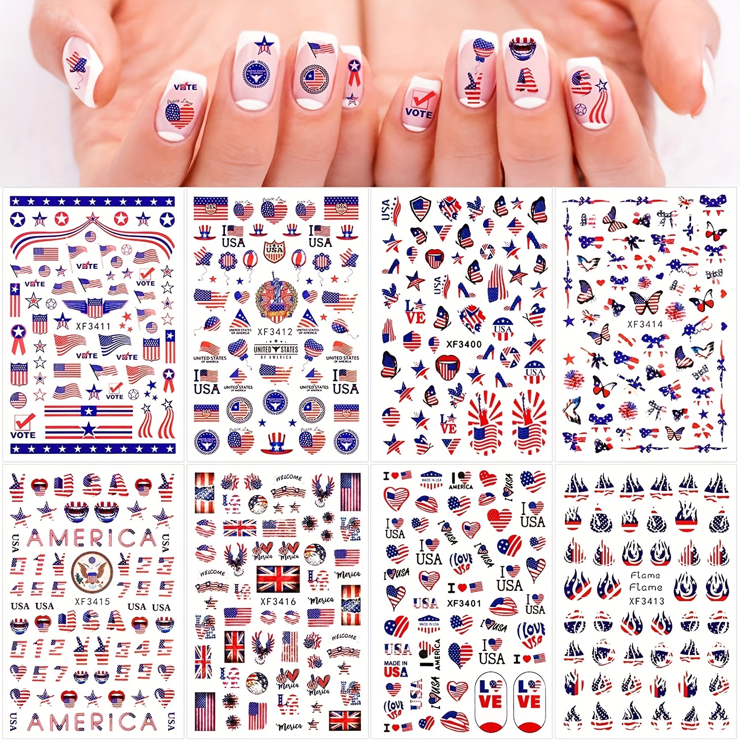  8Pcs Independence Day Nail Stickers American Flag