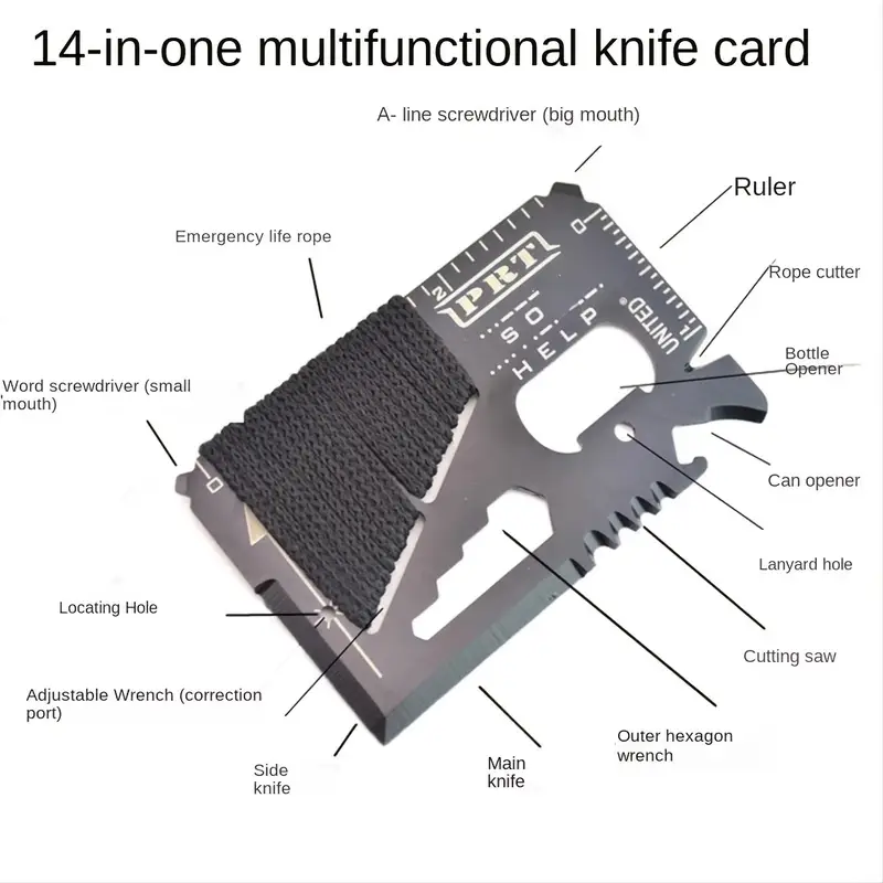 14 in 1 Stainless Steel Multifunctional Card Tool For Outdoor Camping Survival