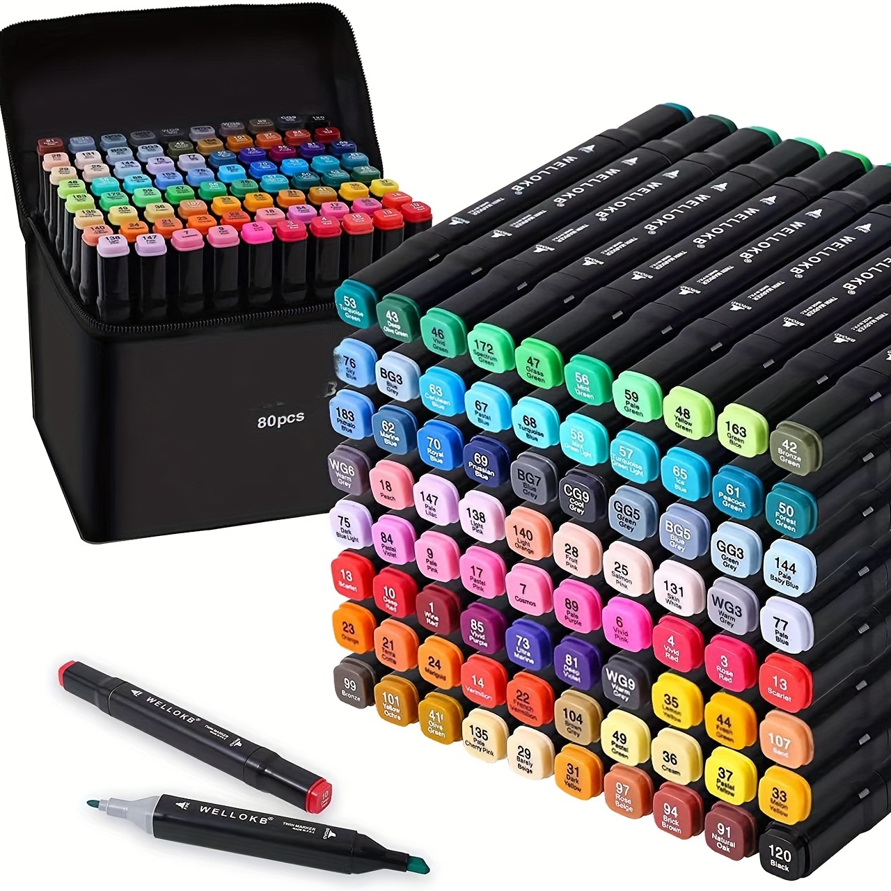 80 Colors Alcohol Based Dual Tip Coloring Art Markers Plus 1 Blender Marker