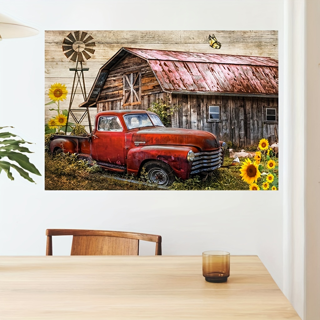 Rustic Farmhouse Canvas Wall Art, Old Car And Cattle With Barn Canvas Art,  Farm Cow And Sunflowers Canvas Wall Art Decor, For Living Room Brown  Bedroom Bathroom Decor, No Framed Temu