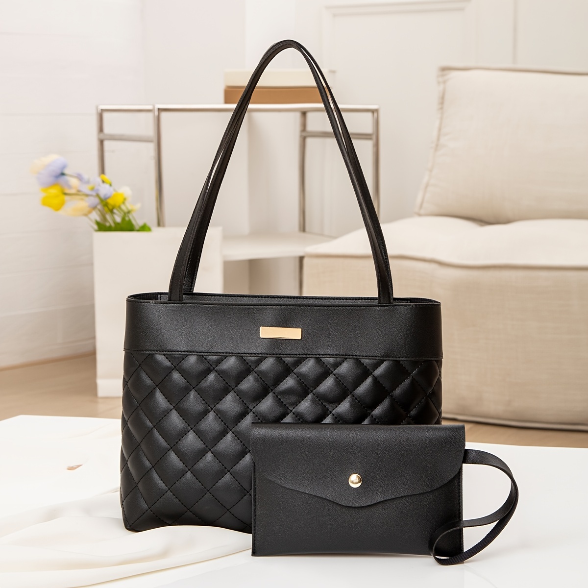 Shoulder Bag for Women, Tote Satchel, High Quality, Roomy | LOVEVOOK Beige/Black