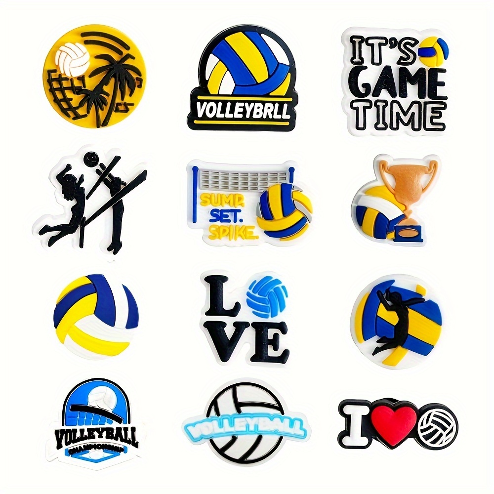 Image of 12pcs Sports Volleyball Shoe Charms Decoration For For Teens Men Women Boys And Girls,volleyball Shoe Pins For Sandals Wristbands Or Bracelets Accessories Party Favor Birthday Gifts