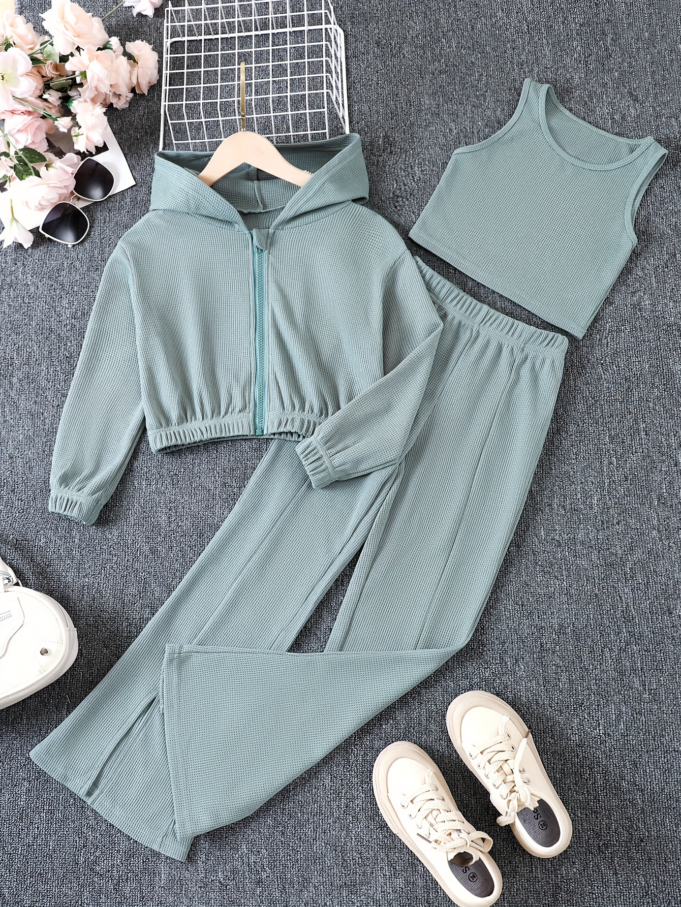 SHEIN Tween Girls' 3pcs Sportswear Set With Contrast Color Design
